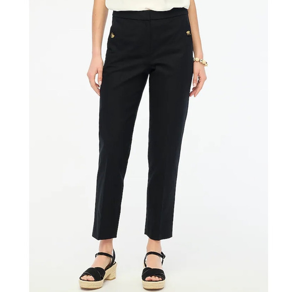 J Crew Linen Cotton Elastic Back Sailor Hook Eye Pants US Women's 14 Plus New - Picture 1 of 6